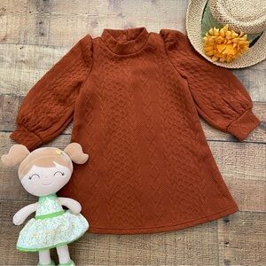 Adorable Knit Rust Puff Sleeve Mock Neck Dress